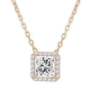 🎉 HP 🎉 NWT Princess Cut Solitaire CZ with Halo Rose Gold Plated Necklace